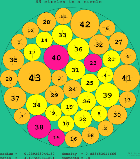 43 circles in a circle