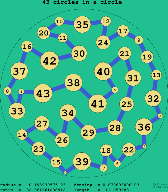 43 circles in a circle