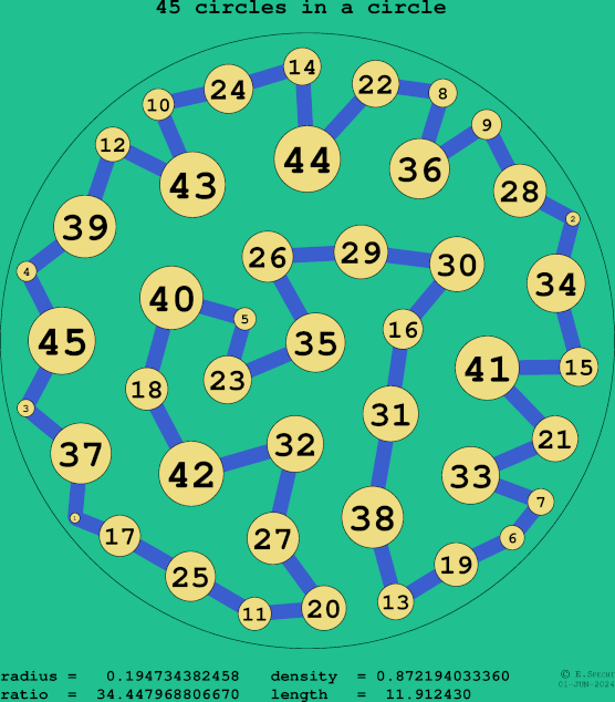 45 circles in a circle