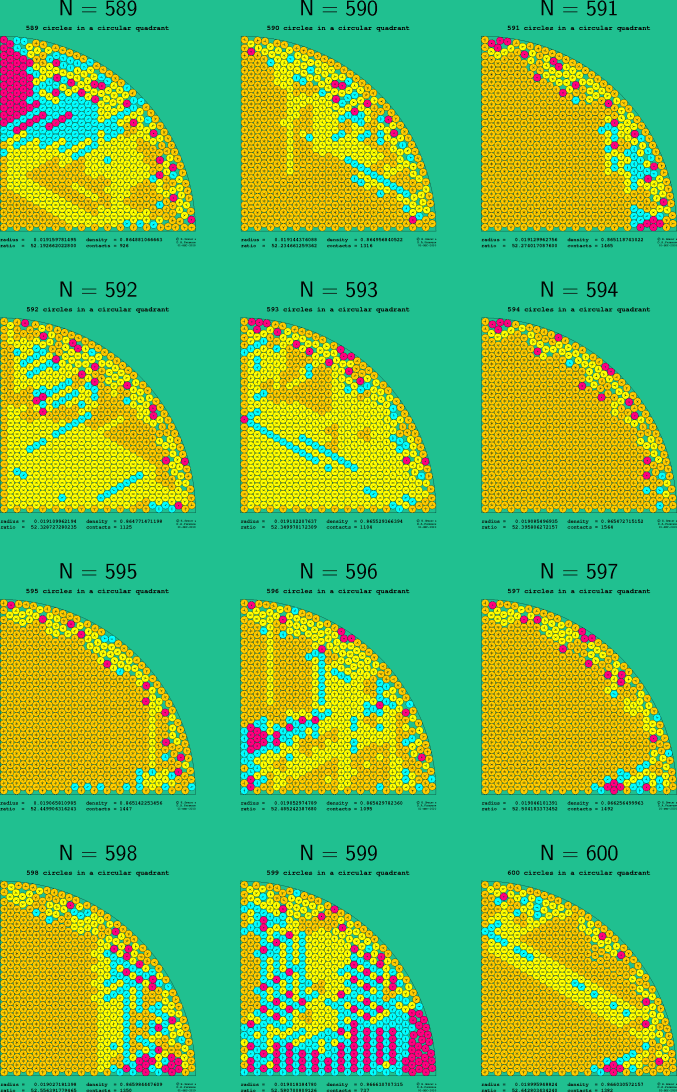 589-600 circles in a circular quadrant