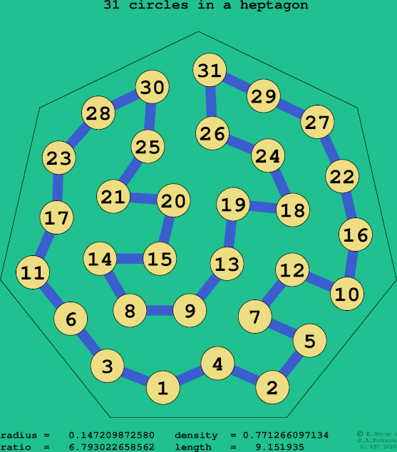 31 circles in a regular heptagon