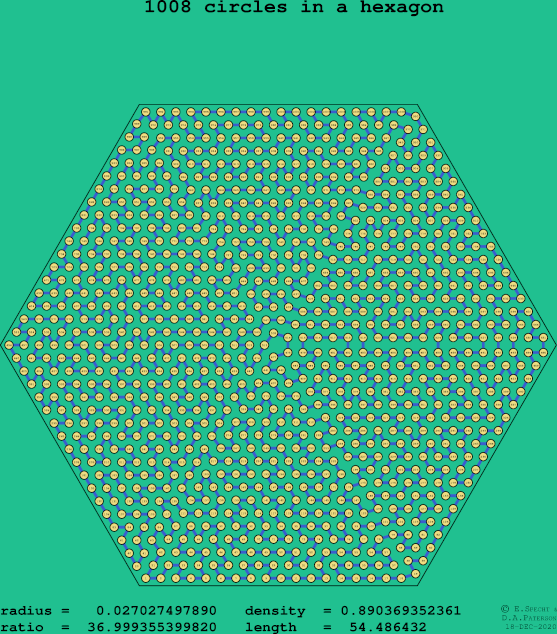 1008 circles in a regular hexagon