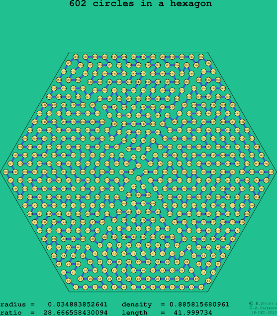 602 circles in a regular hexagon