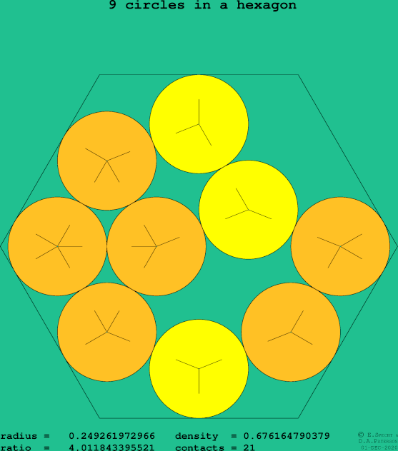 9 circles in a regular hexagon