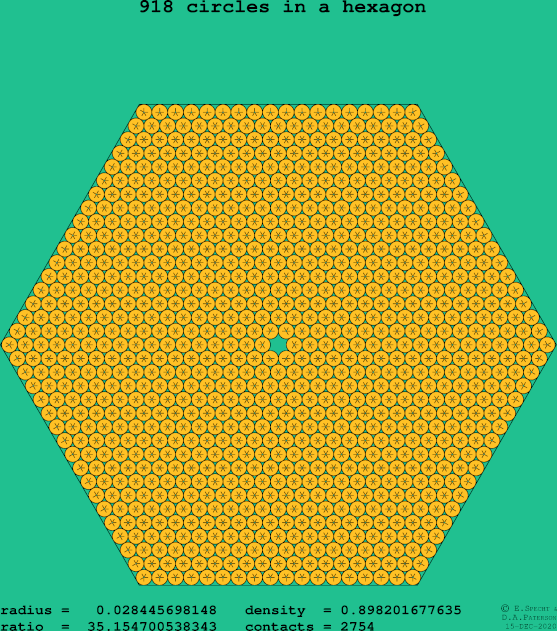 918 circles in a regular hexagon