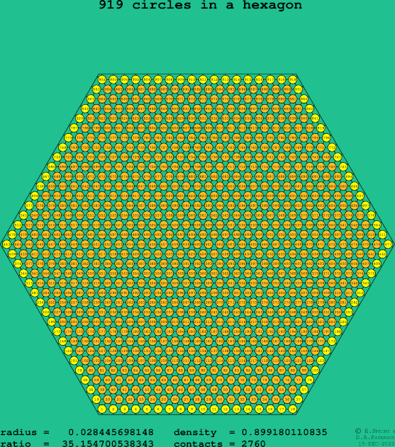919 circles in a regular hexagon