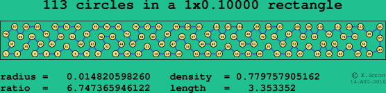 113 circles in a rectangle