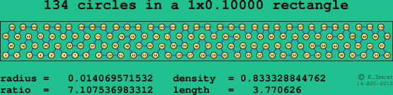 134 circles in a rectangle