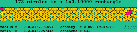 172 circles in a rectangle