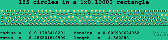 185 circles in a rectangle