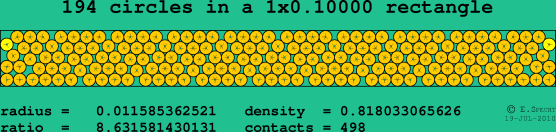 194 circles in a rectangle