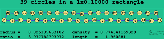 39 circles in a rectangle