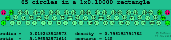 65 circles in a rectangle