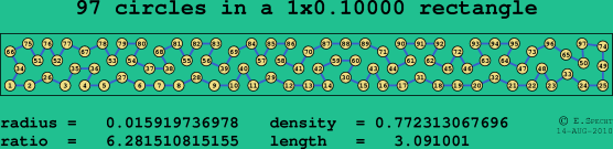 97 circles in a rectangle
