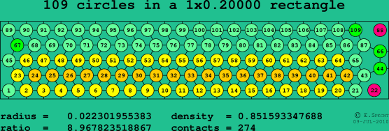 109 circles in a rectangle