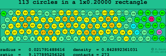 113 circles in a rectangle