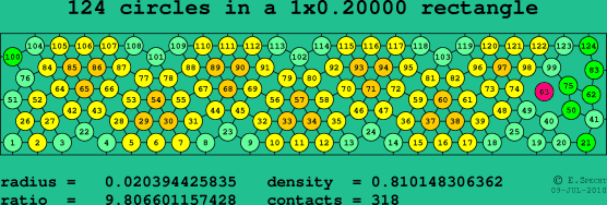 124 circles in a rectangle