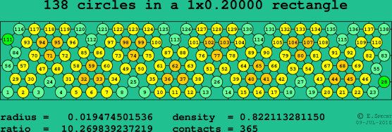 138 circles in a rectangle