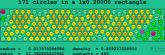 171 circles in a rectangle