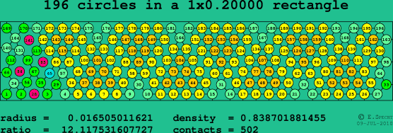 196 circles in a rectangle