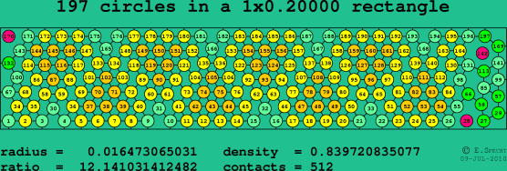 197 circles in a rectangle