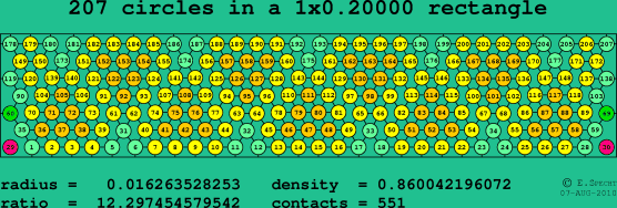 207 circles in a rectangle