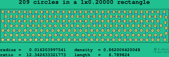 209 circles in a rectangle