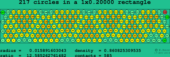 217 circles in a rectangle