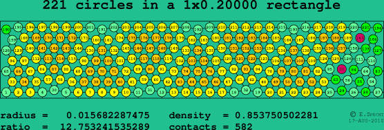 221 circles in a rectangle