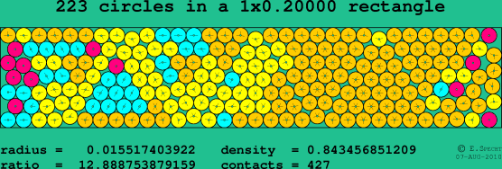 223 circles in a rectangle