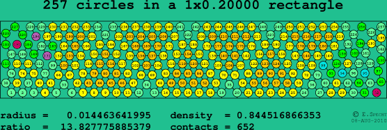 257 circles in a rectangle