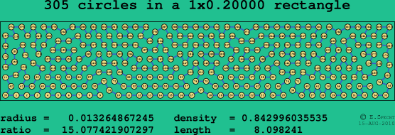 305 circles in a rectangle