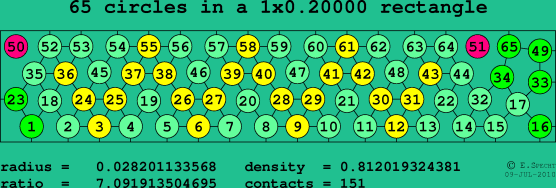 65 circles in a rectangle