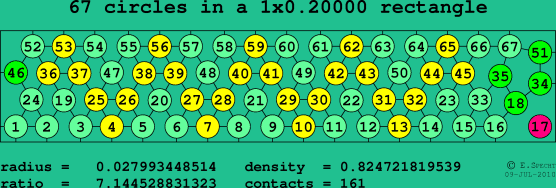 67 circles in a rectangle