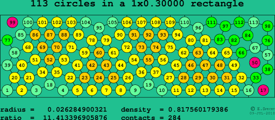 113 circles in a rectangle