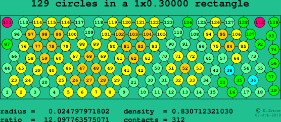 129 circles in a rectangle