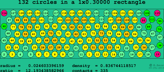 132 circles in a rectangle