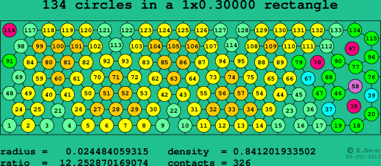 134 circles in a rectangle