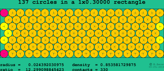137 circles in a rectangle