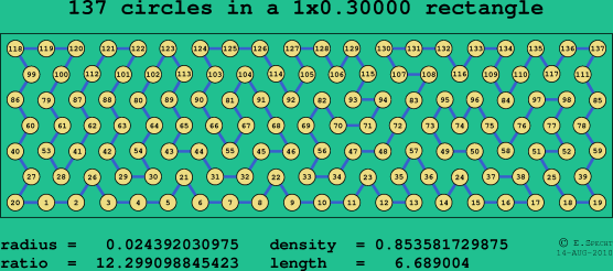 137 circles in a rectangle