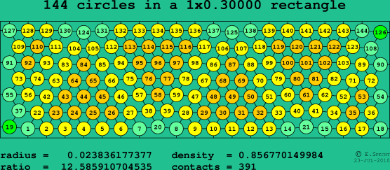 144 circles in a rectangle