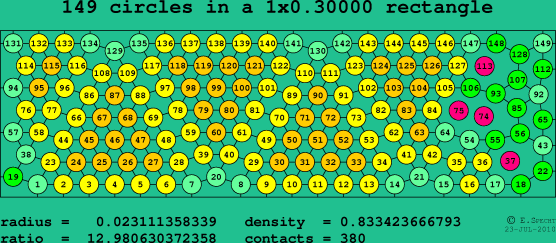 149 circles in a rectangle