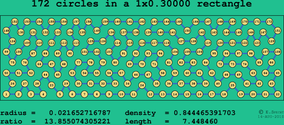 172 circles in a rectangle