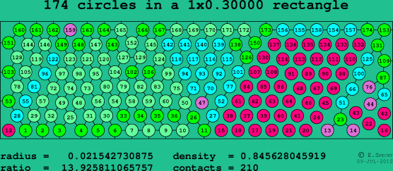 174 circles in a rectangle
