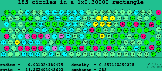 185 circles in a rectangle