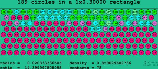 189 circles in a rectangle