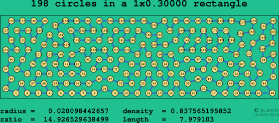 198 circles in a rectangle