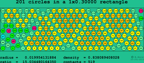 201 circles in a rectangle