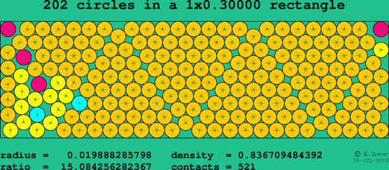 202 circles in a rectangle