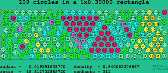 209 circles in a rectangle